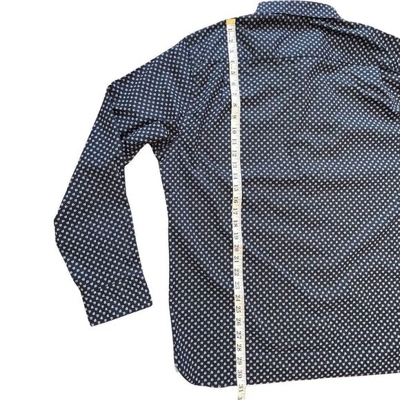 Stain Shield Never Tuck Long Sleeve Regular Fit Floral Navy Shirt - Picture 11 of 12